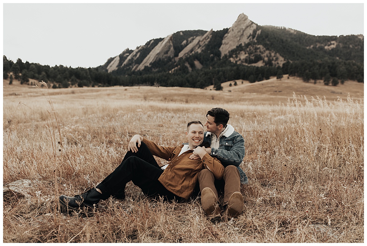 Same sex engagement session in beautiful Boulder Colorado at Chautauqua Park.