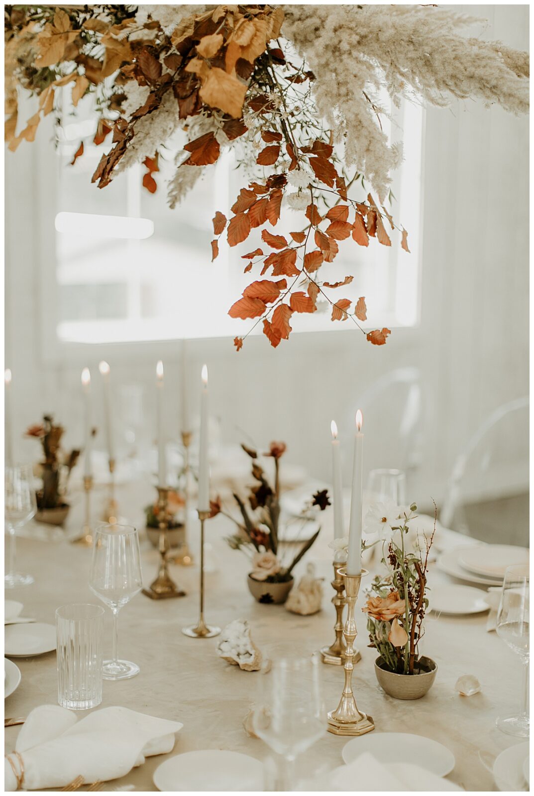 Boho neutral wedding reception details